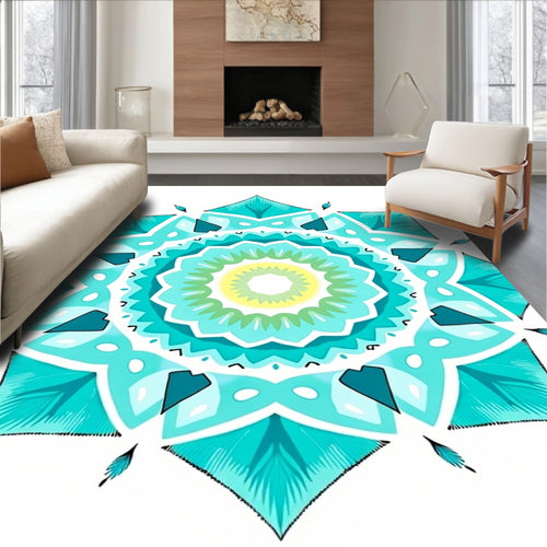 Aqua Teal Floral Mandala Harmony Rug