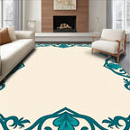 Elegant Teal Floral Scroll Border Rug