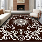 Dark Brown Sunburst Medallion Border Rug