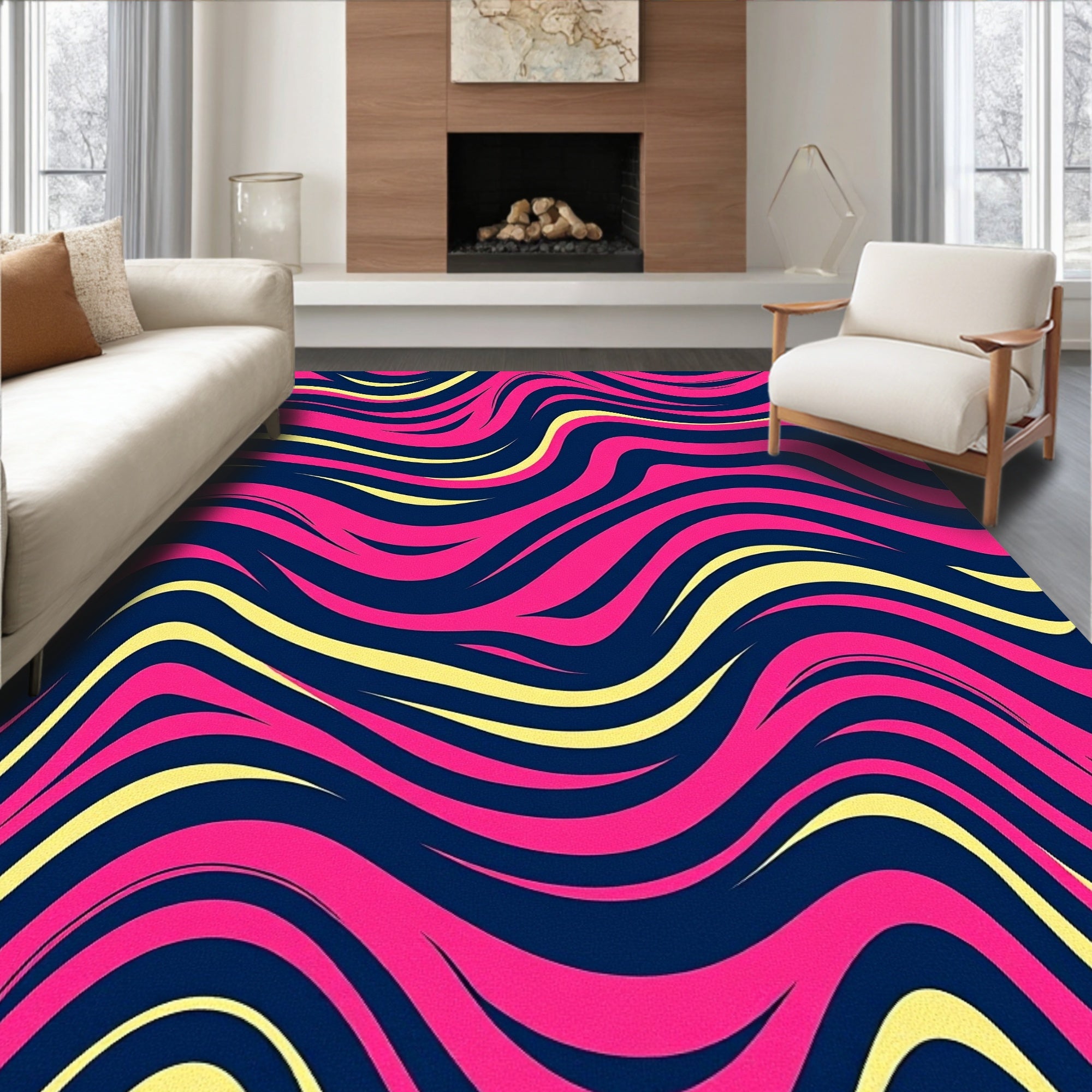 Vibrant Magenta Swirl Wave Rug
