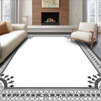 Victorian Black White Scroll Border Rug