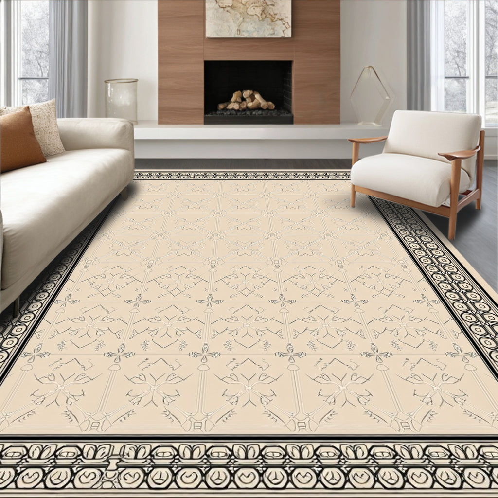 Geometric Beige Lattice Border Rug