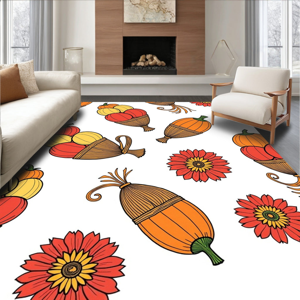 Harvest Cornucopia Pumpkin Floral Rug