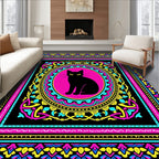Vibrant Black Cat Medallion Rug