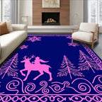Pink Deer Rider Snowflake Woodland Scene Rug