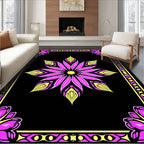 Bright Pink Yellow Floral Frame Rug