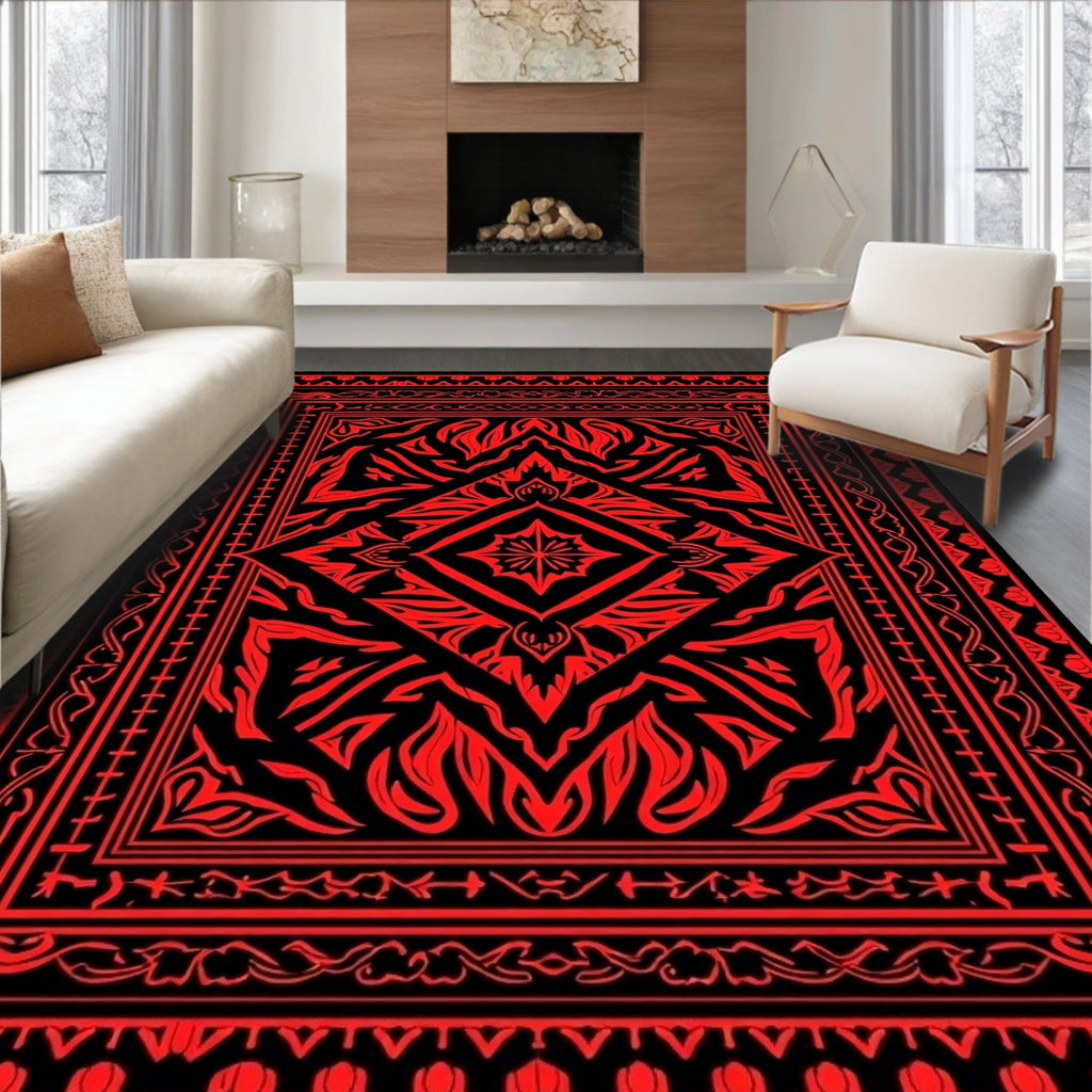 Bold Red Ornamental Diamond Rug