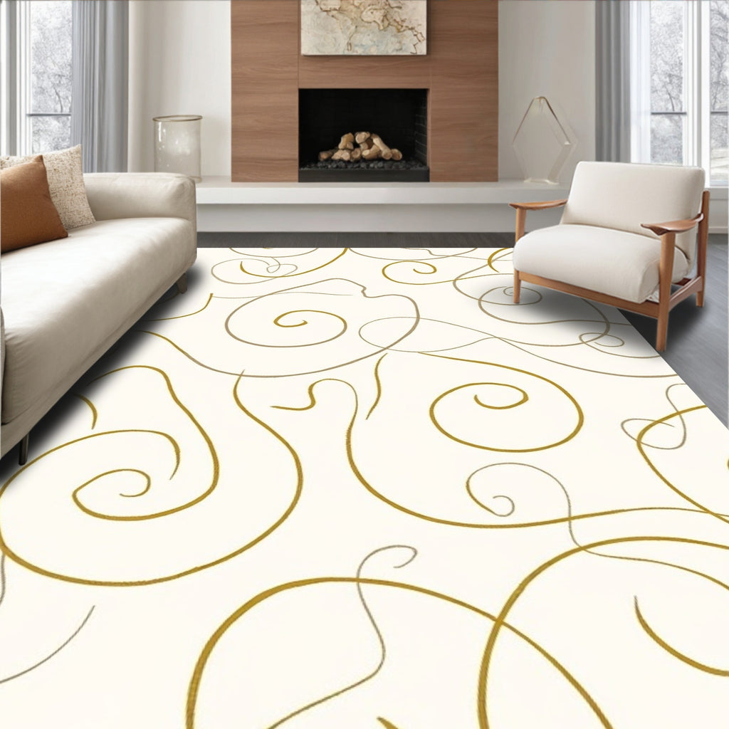 Golden Cream Abstract Swirl Rug