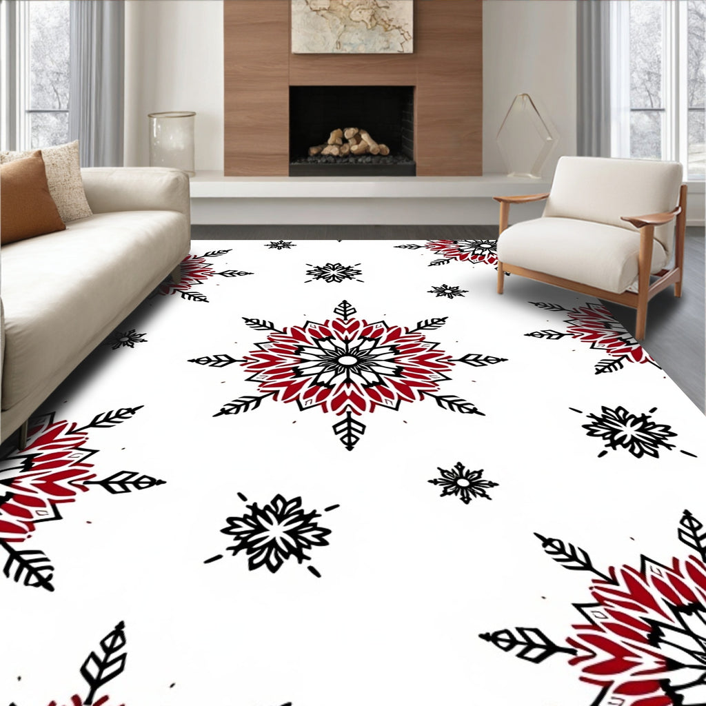 Red and Black Snowflake Medallion Rug