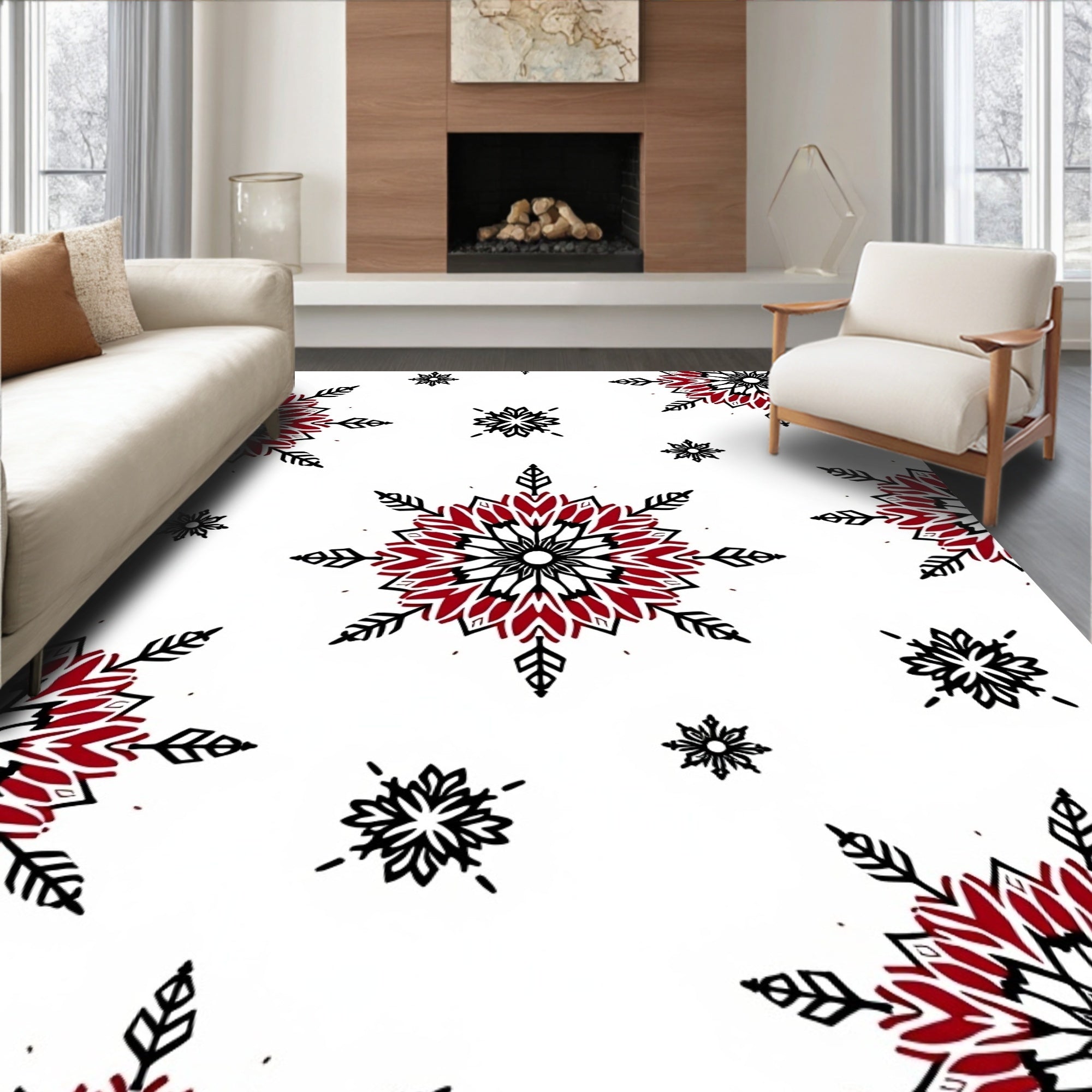 Red and Black Snowflake Medallion Rug