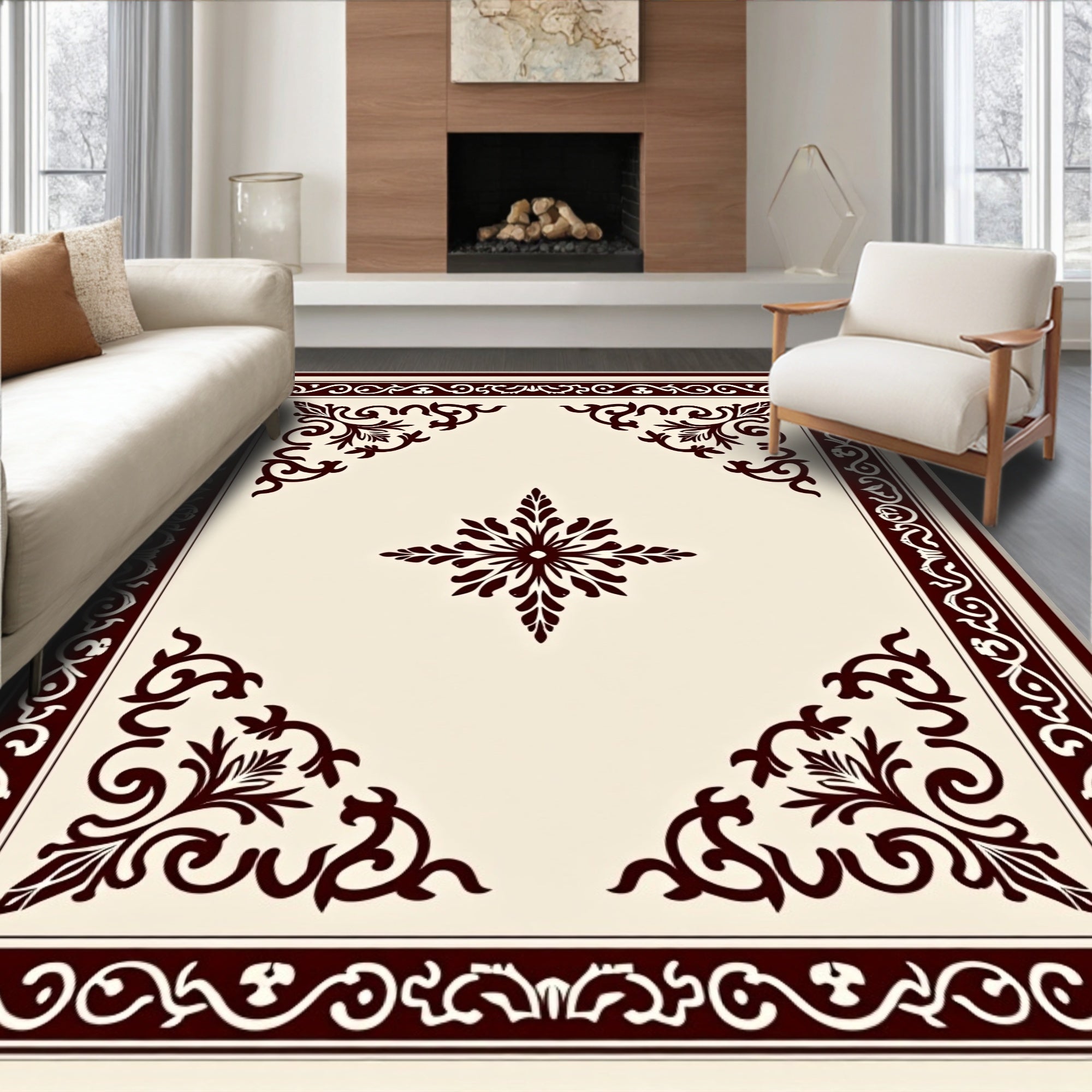 Rich Crimson Ornate Scrollwork Medallion Rug