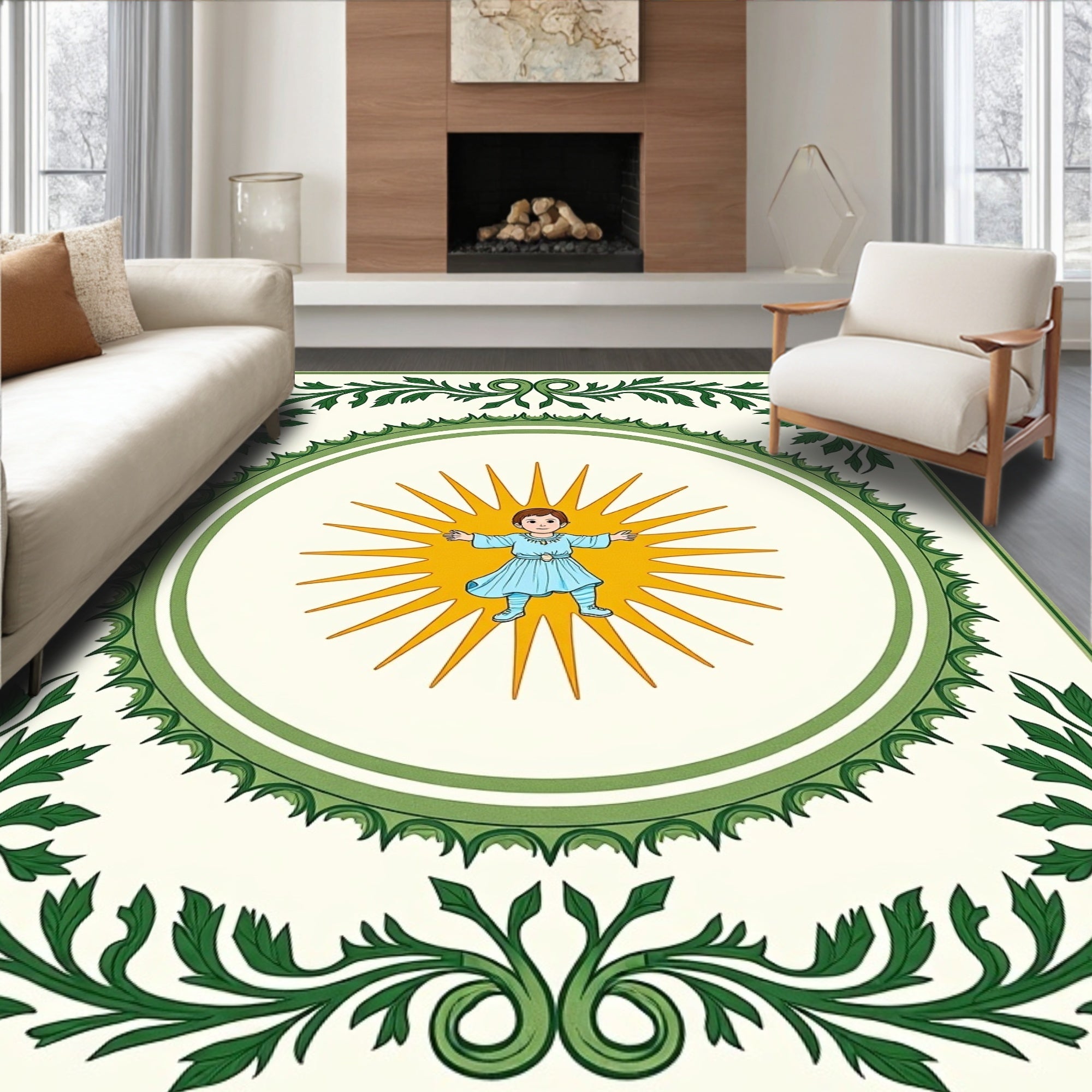 Whimsical Child Sunburst Green Border Rug
