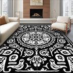 Monochromatic Floral Mandala Inverted Symmetry Rug