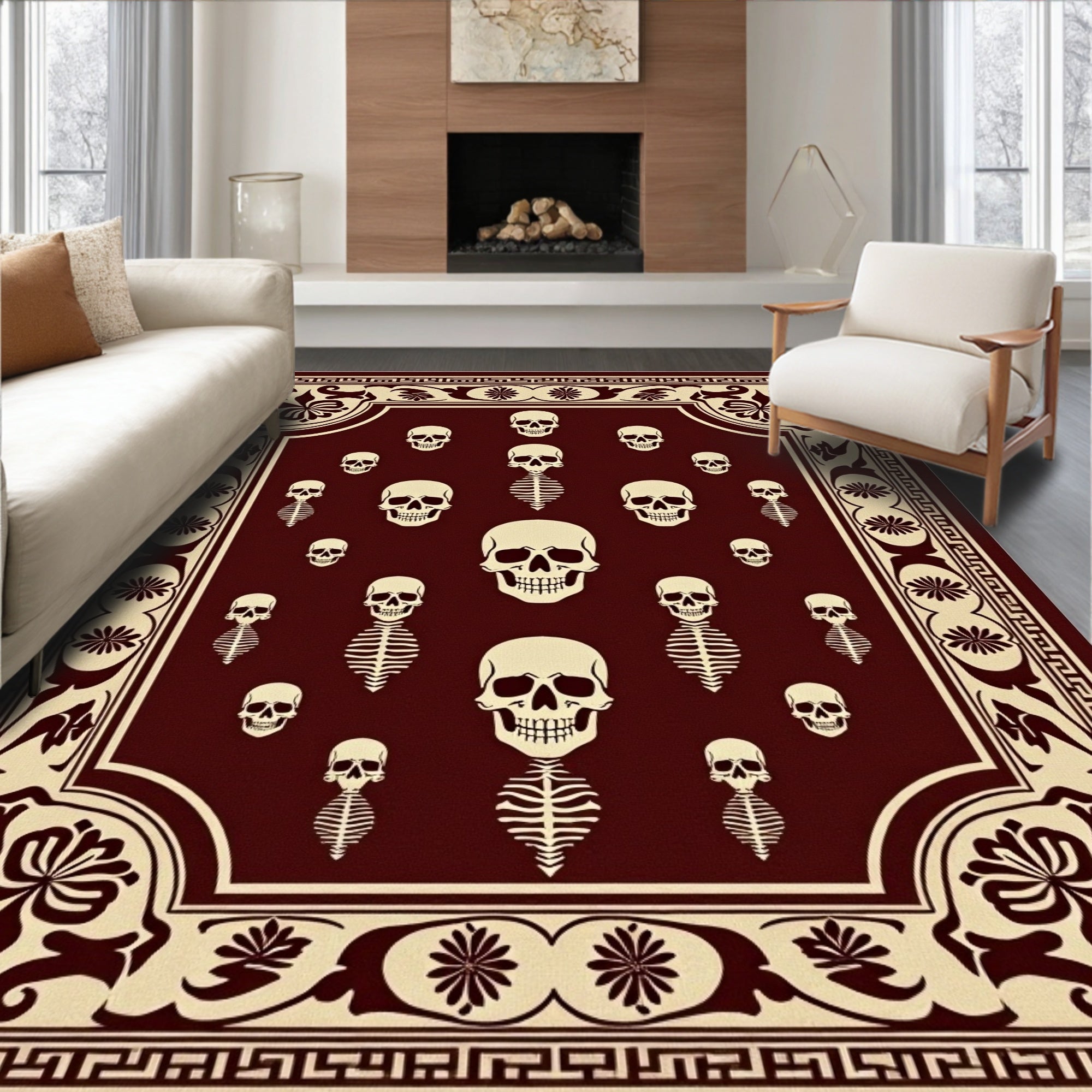 Gothic Skull Bone Medallion Rug