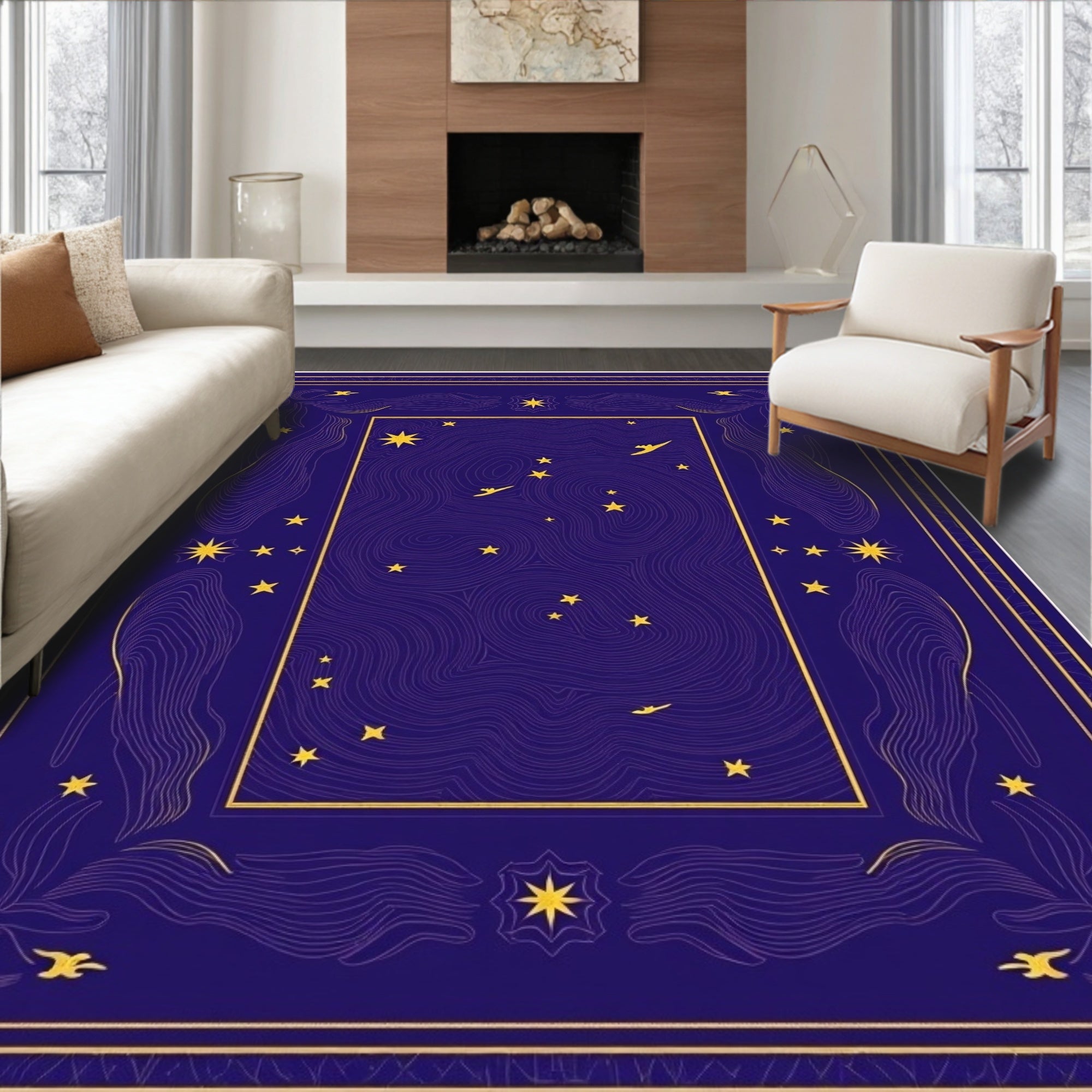 Deep Navy and Gold Celestial Rug