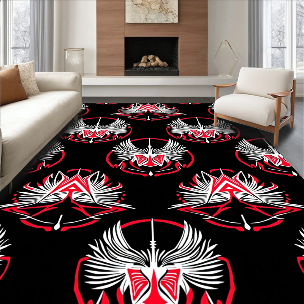 Bold Red Winged Crest Emblem Rug