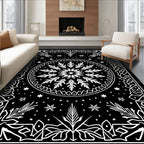 Black White Starburst Mandala Medallion Rug