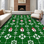 Christmas Snowman Green Tartan Snowflakes Rug