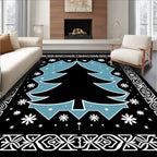 Black Slate Blue Snowflake Tree Border Rug