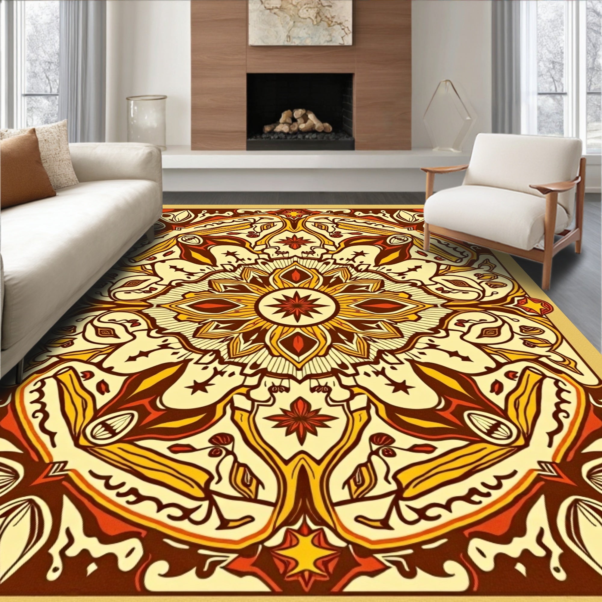 Organic Earthy Red Medallion Rug