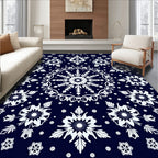 Navy Blue Floral Snowflake Medallion Rug