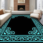 Turquoise Ornate Scrollwork Border Rug