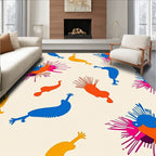 Vibrant Abstract Creatures Orange Blue Yellow Rug