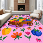 Farmhouse Cart Colorful Fruit Floral Medallion Rug