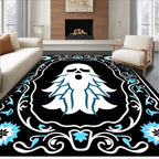 Whimsical Blue Ghost Floral Border Rug