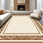Cream and Brown Ornate Border Rug