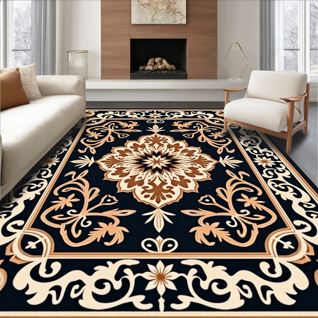 Ornate Navy Classic Floral Medallion Rug