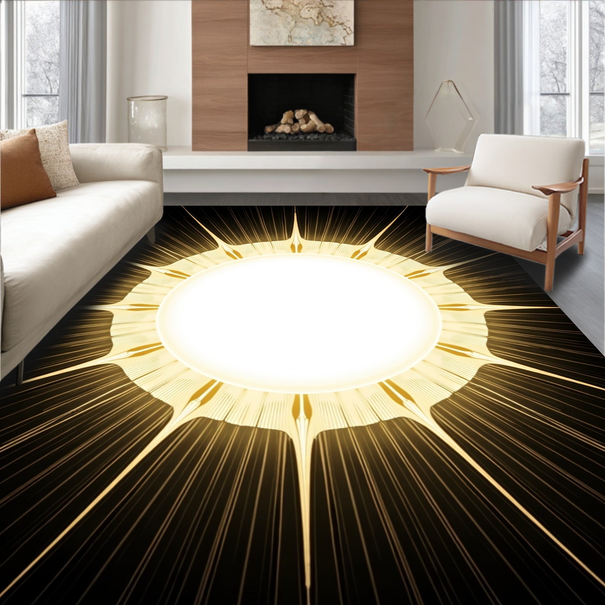 Golden Sunburst Radiant Rays Rug