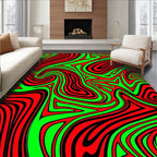 Vibrant Red Green Swirl Lines Rug