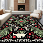 Black Red Green Botanical Animals Medallion Rug