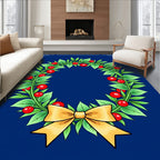 Festive Green Leaf Red Berry Wreath Rug