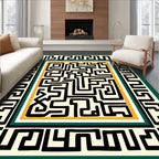 Black Geometric Maze Cream Border Rug