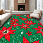 Crimson Poinsettia Snowflakes Emerald Rug
