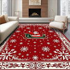 Red Santa Sleigh Snowflake Border Rug