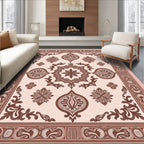 Terracotta Brown Vintage Medallion Border Rug
