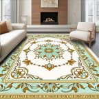 Mint Teal Floral Medallion Border Rug
