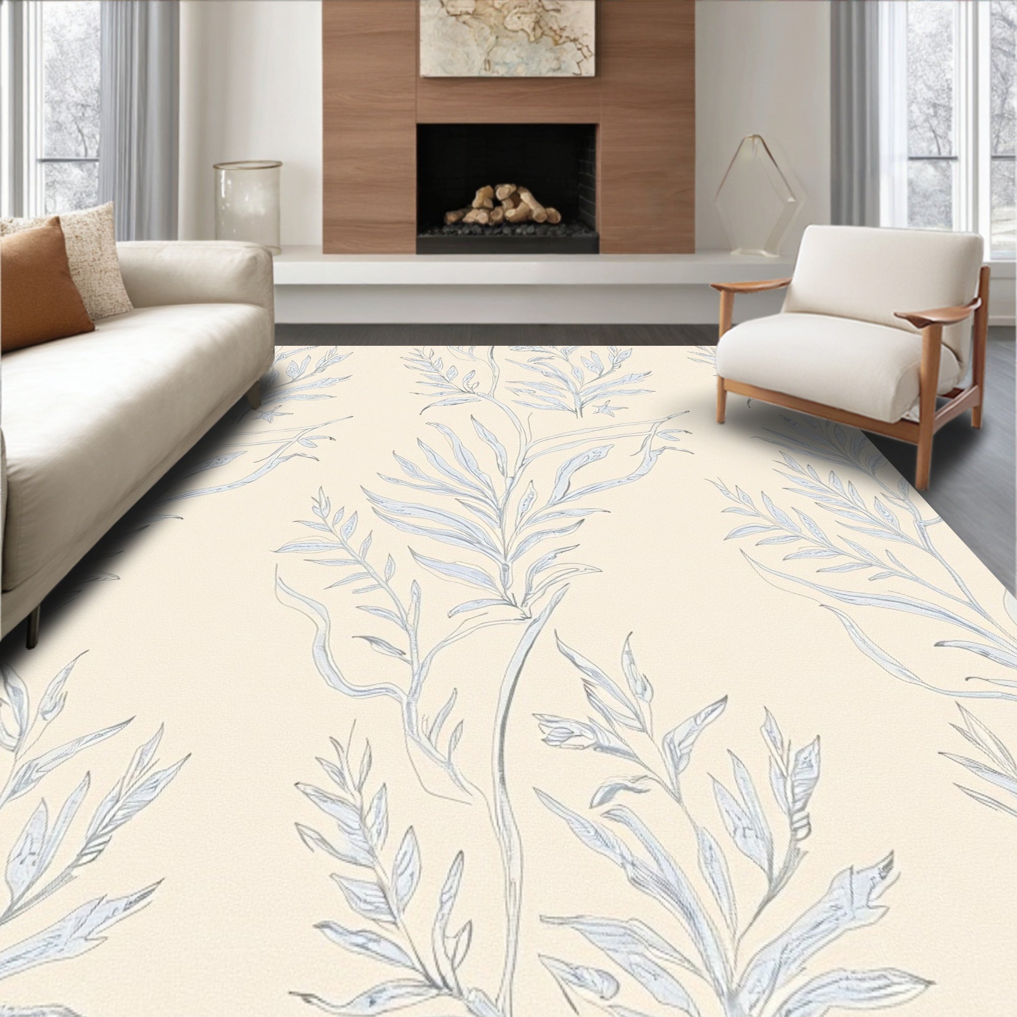 Pale Blue Botanical Willow Vines Rug