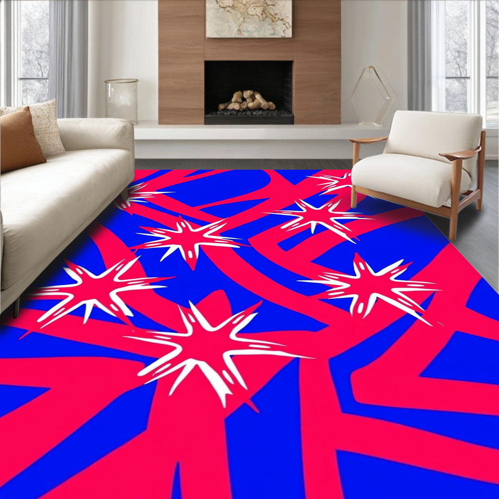 Shattered Starburst Red Blue Abstract Rug