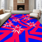 Shattered Starburst Red Blue Abstract Rug