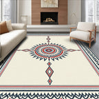 Crimson Blue Sunburst Diamond Border Rug