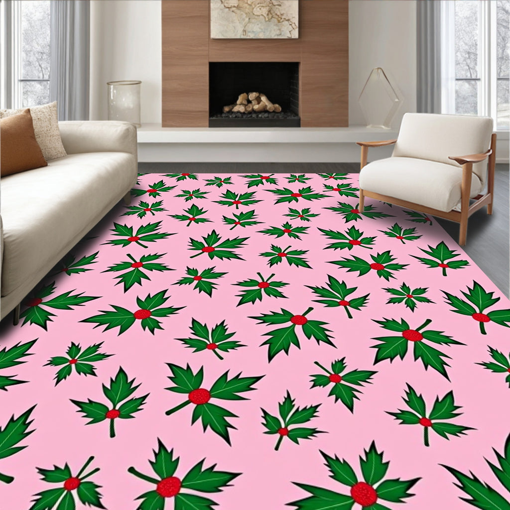 Festive Green Holly Berry Blossom Rug