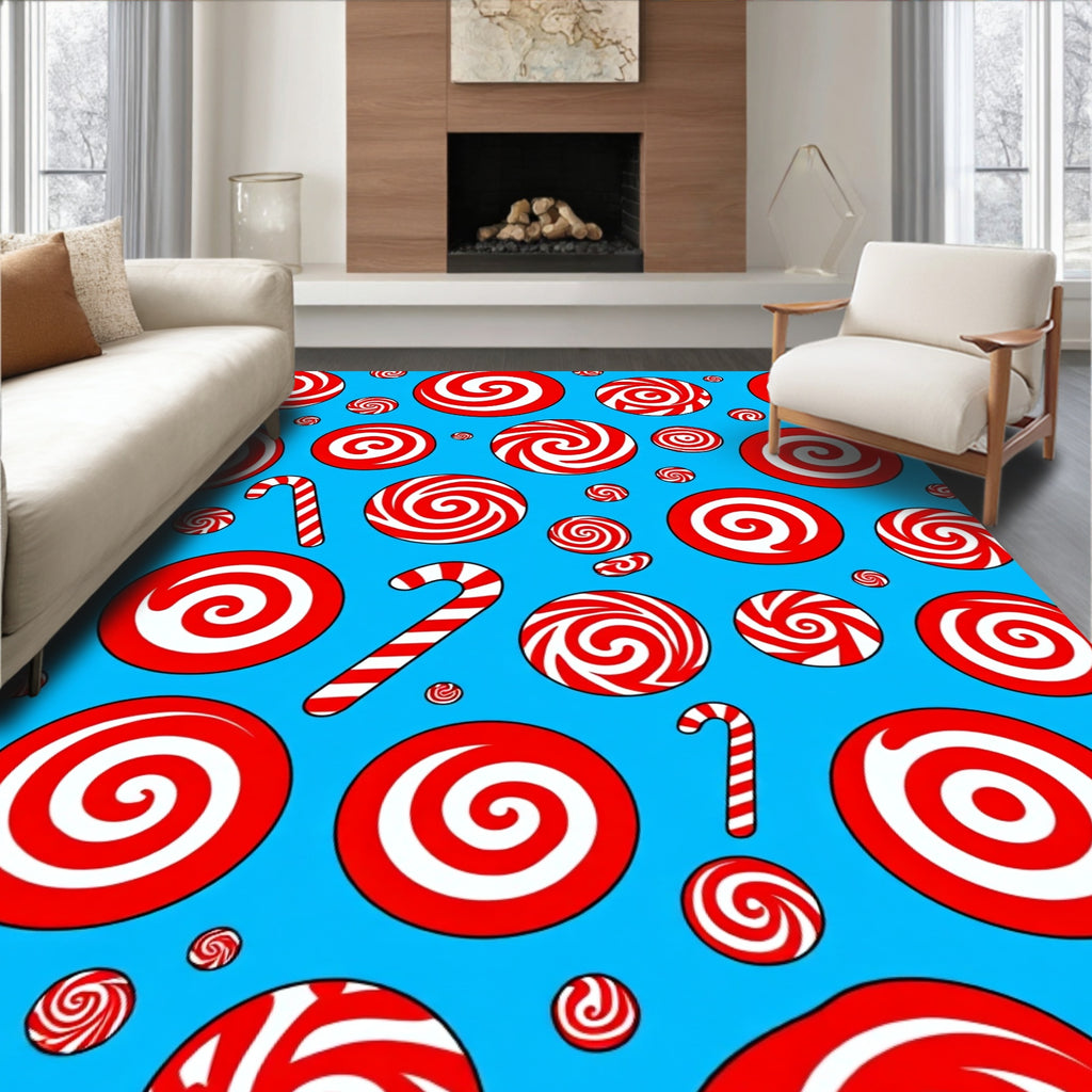 Red White Swirl Candy Cane Holiday Rug