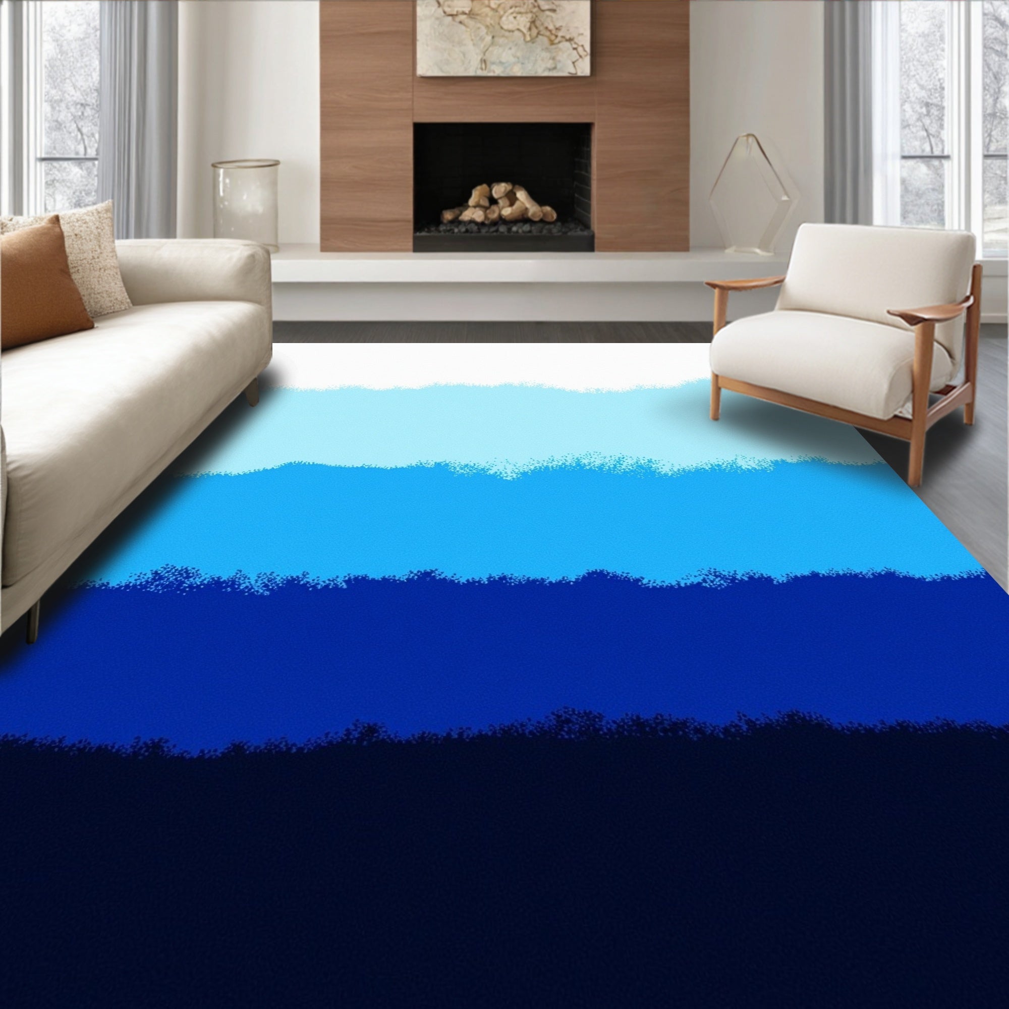 Deep Blue Gradient Abstract Waves Rug