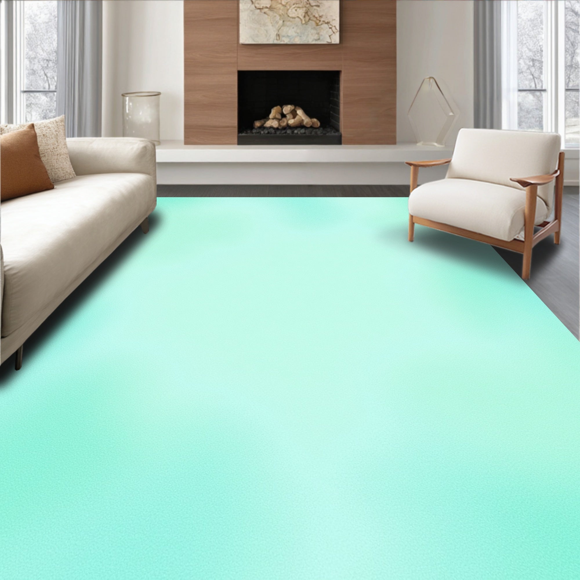 Gentle Aqua Smooth Gradient Rug