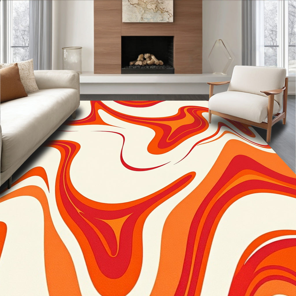 Retro Orange Swirl Marble Rug