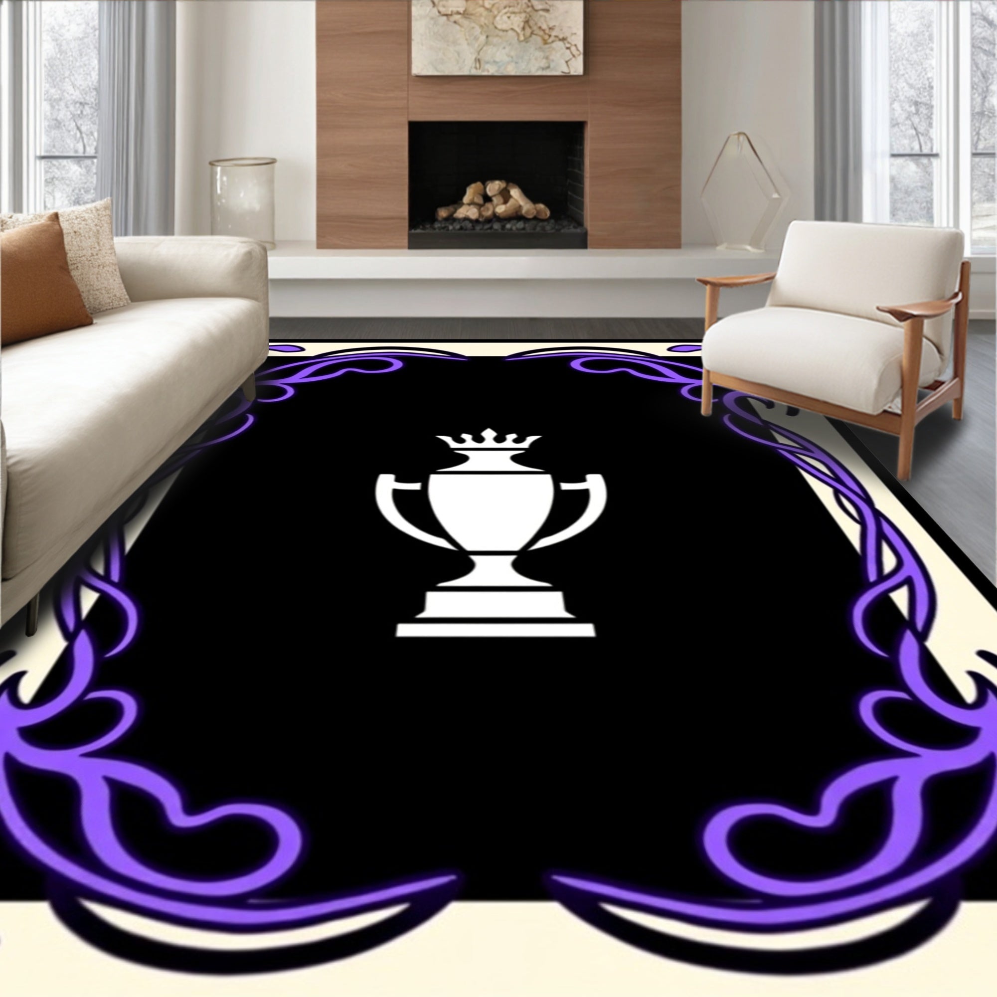 Bold Crested Trophy Black Border Rug